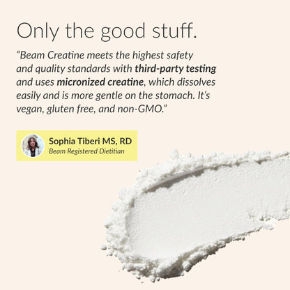 Beam Creatine Monohydrate Powder – 5g Micronized Creatine Monohydrate, Third Party Tested Creatine for Women & Men, Muscle Strength, Growth, Recovery & Cognitive Support, Unflavored, 30 Servings - Maple Wellness Supplements