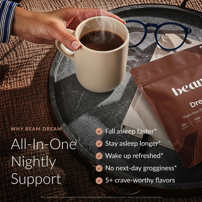 Beam Dream Sleep Powder – Sleep Aid for Adults with Melatonin, Magnesium, L-Theanine, Reishi Mushroom & Apigenin Sleep Supplement, Sleepy Cocoa Bedtime - Maple Wellness Supplements