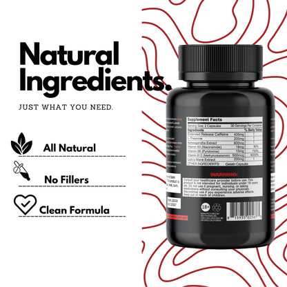 Beast Mind Extended Release Extreme Energy Pills | 400mg XR Caffeine | 600mg Ashwagandha | 200mg Lion's Mane, Increased Energy & Focus, Natural Nootropic Labs - Maple Wellness Supplements