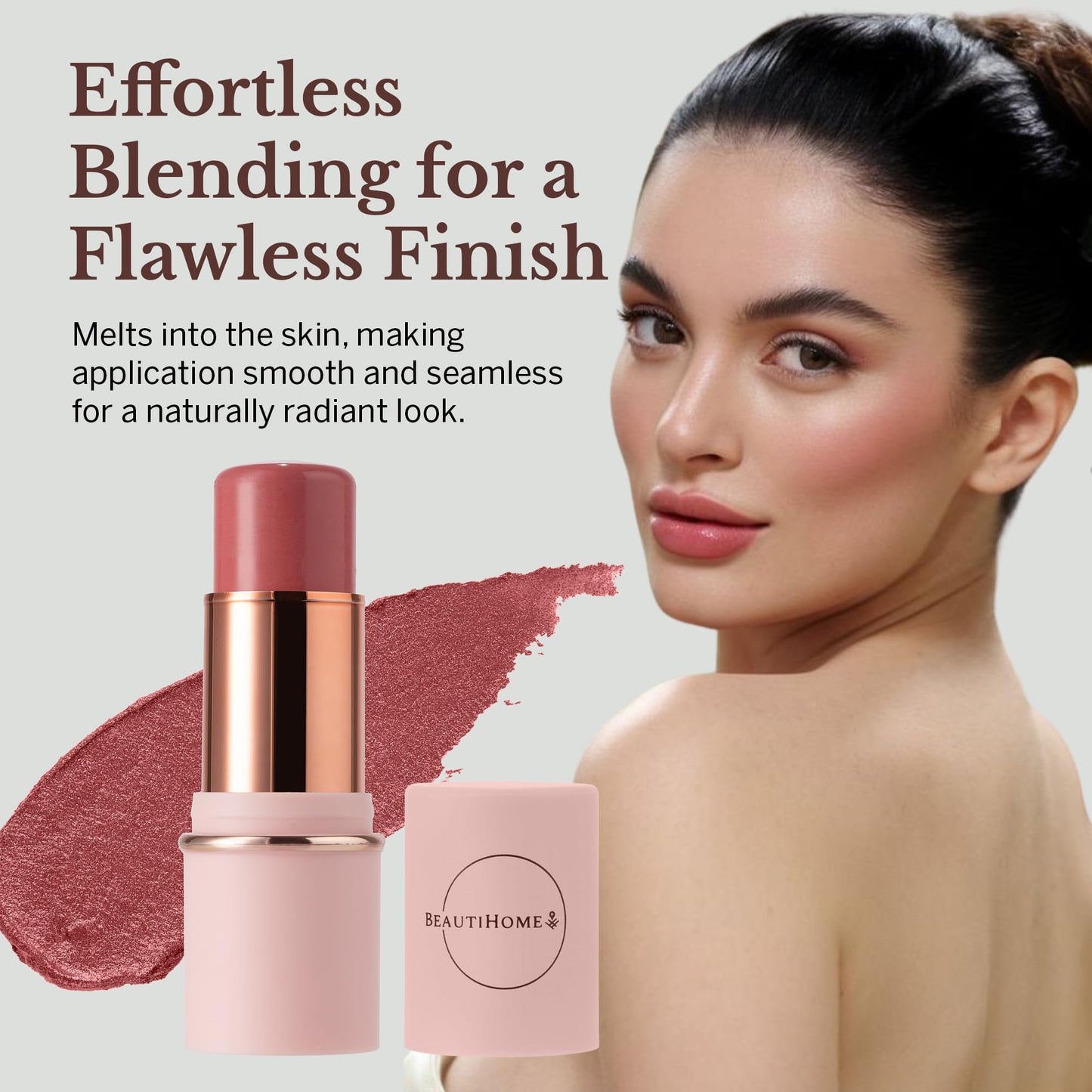 BeautiHome Blush Stick for Cheeks & Lips Multistick Cream Blush- Easy to Apply & Blend- Infused with Nourishing Ingredients for your Skin Compact Travel Size Makeup (Misty Rose, Small) - Maple Wellness Supplements