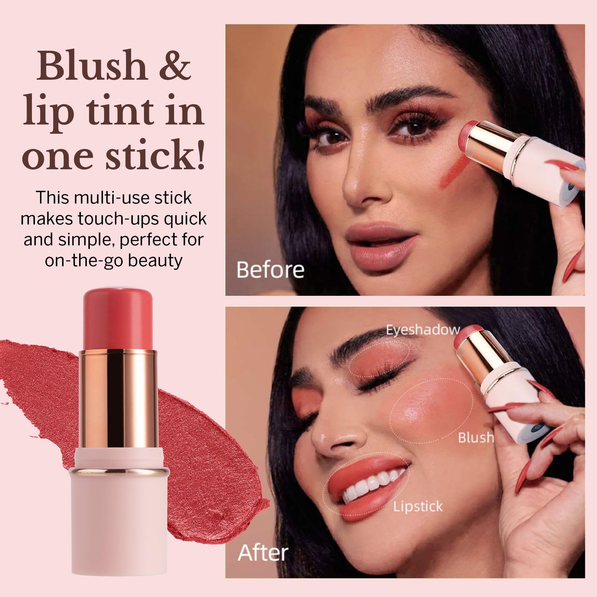 BeautiHome Blush Stick for Cheeks & Lips Multistick Cream Blush- Easy to Apply & Blend- Infused with Nourishing Ingredients for your Skin Compact Travel Size Makeup (Misty Rose, Small) - Maple Wellness Supplements