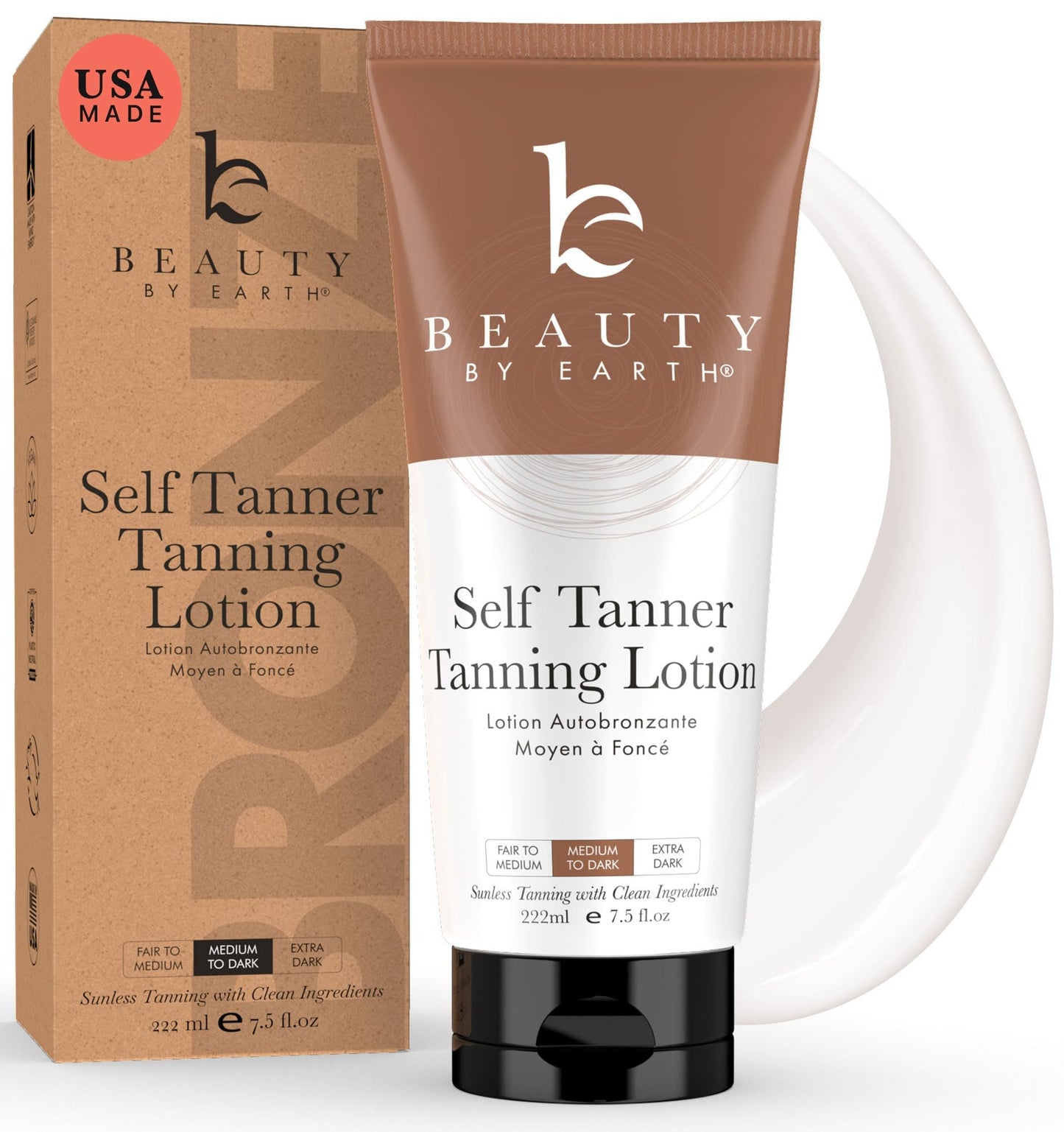 Beauty by Earth Self Tanner - USA Made with Natural & Organic Ingredients, Moisturizing Self Tanning Lotion - Maple Wellness Supplements