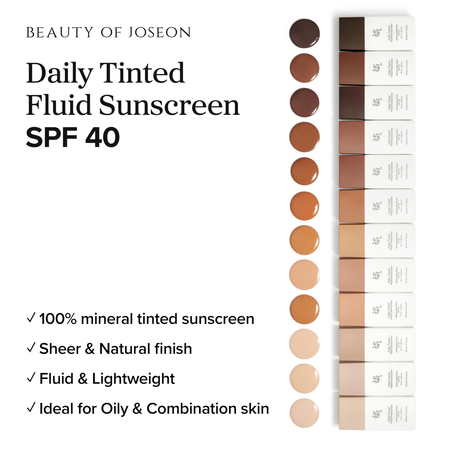 Beauty of Joseon Daily Tinted Fluid Sunscreen 12 Shades for Face Moisturizing Broad Spectrum SPF 40 Korean Skincare 50ml, 1.69 fl.oz LN110 - Maple Wellness Supplements