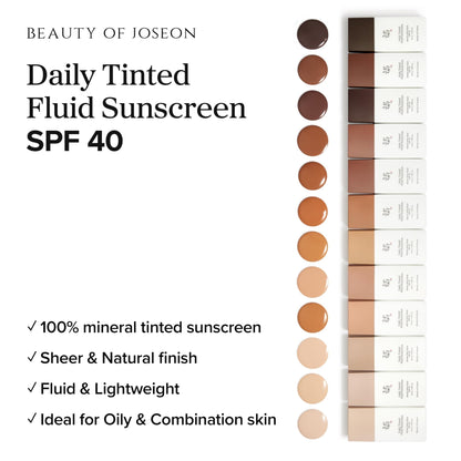 Beauty of Joseon Daily Tinted Fluid Sunscreen 12 Shades for Face Moisturizing Broad Spectrum SPF 40 Korean Skincare 50ml, 1.69 fl.oz LN110 - Maple Wellness Supplements