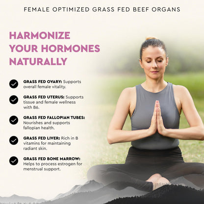 Beef Organ Supplement for Women – Supports Hormone Balance, Energy & Wellness – Grass Fed, Pasture Raised Superfood – Liver, Heart, Kidney, Bone Marrow – Collagen, CoQ10, B12 – Female Support Blend - Maple Wellness Supplements