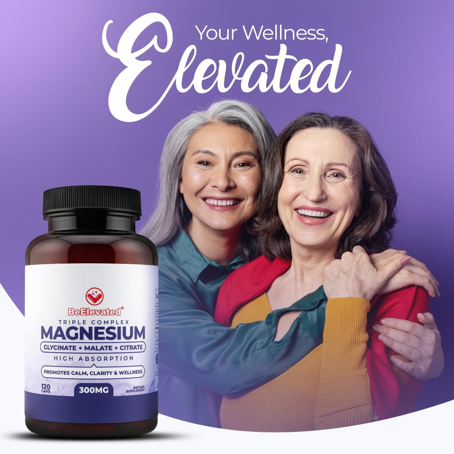BeElevated High Absorption Triple Magnesium Complex for Sleep, Relaxation & Muscle Support – 300mg of Magnesium Glycinate, Citrate & Malate - Maple Wellness Supplements