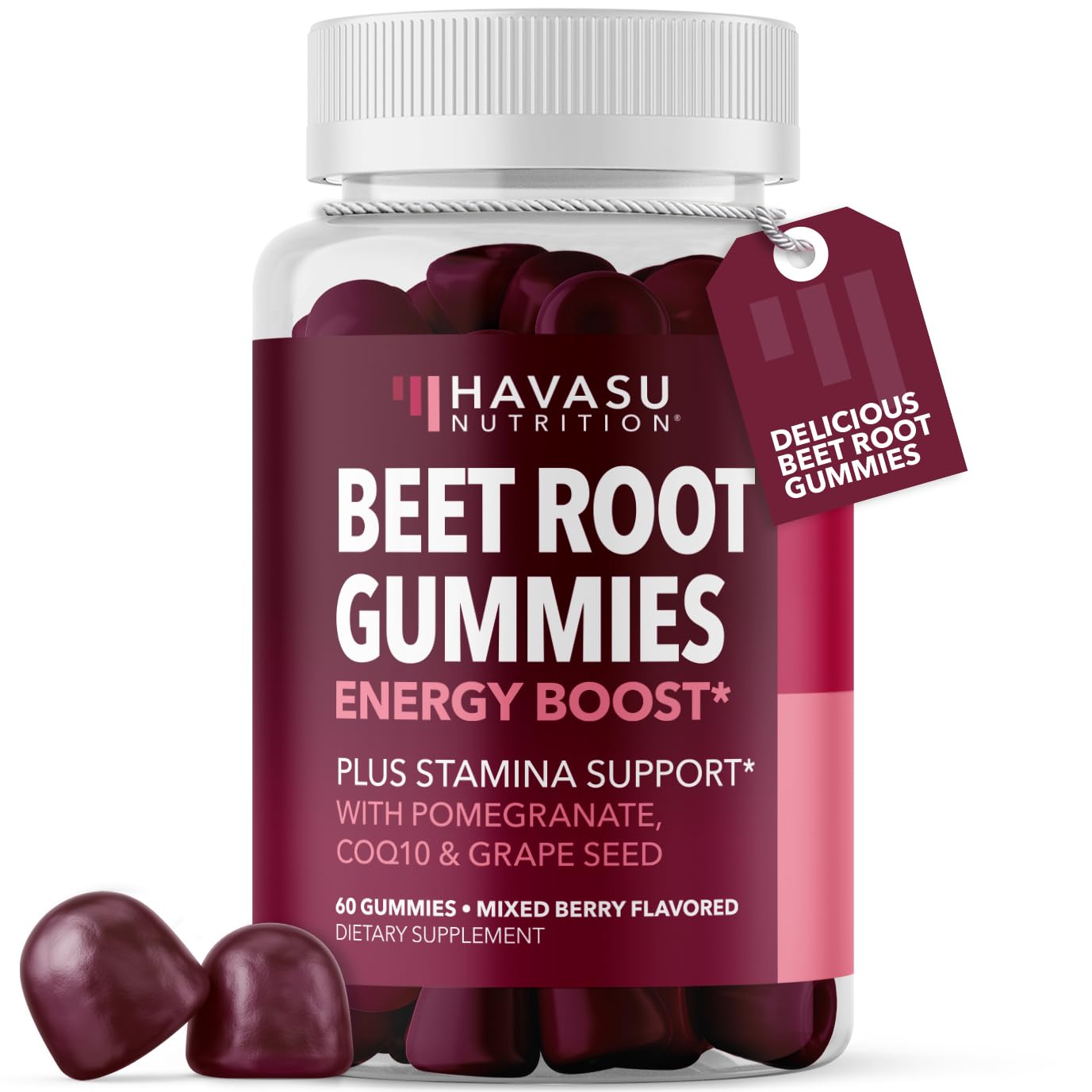 Beet Root Gummies with COQ10 & Pomegranate - Nitric Oxide Supplement for Men and Women - Beetroot for Endurance, Performance, Recovery - Vegan, Non-GMO, Gluten Free - Maple Wellness Supplements