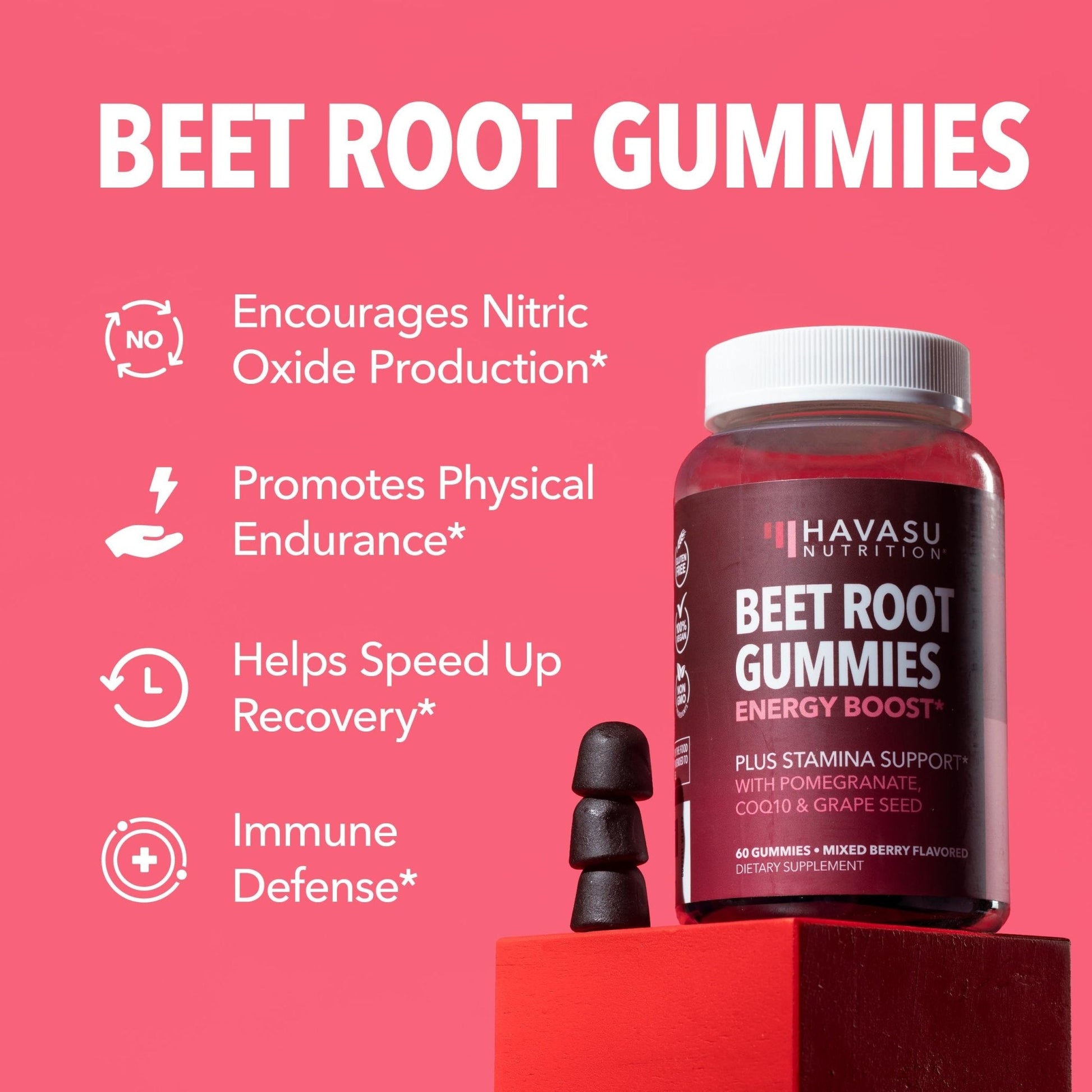 Beet Root Gummies with COQ10 & Pomegranate - Nitric Oxide Supplement for Men and Women - Beetroot for Endurance, Performance, Recovery - Vegan, Non-GMO, Gluten Free - Maple Wellness Supplements