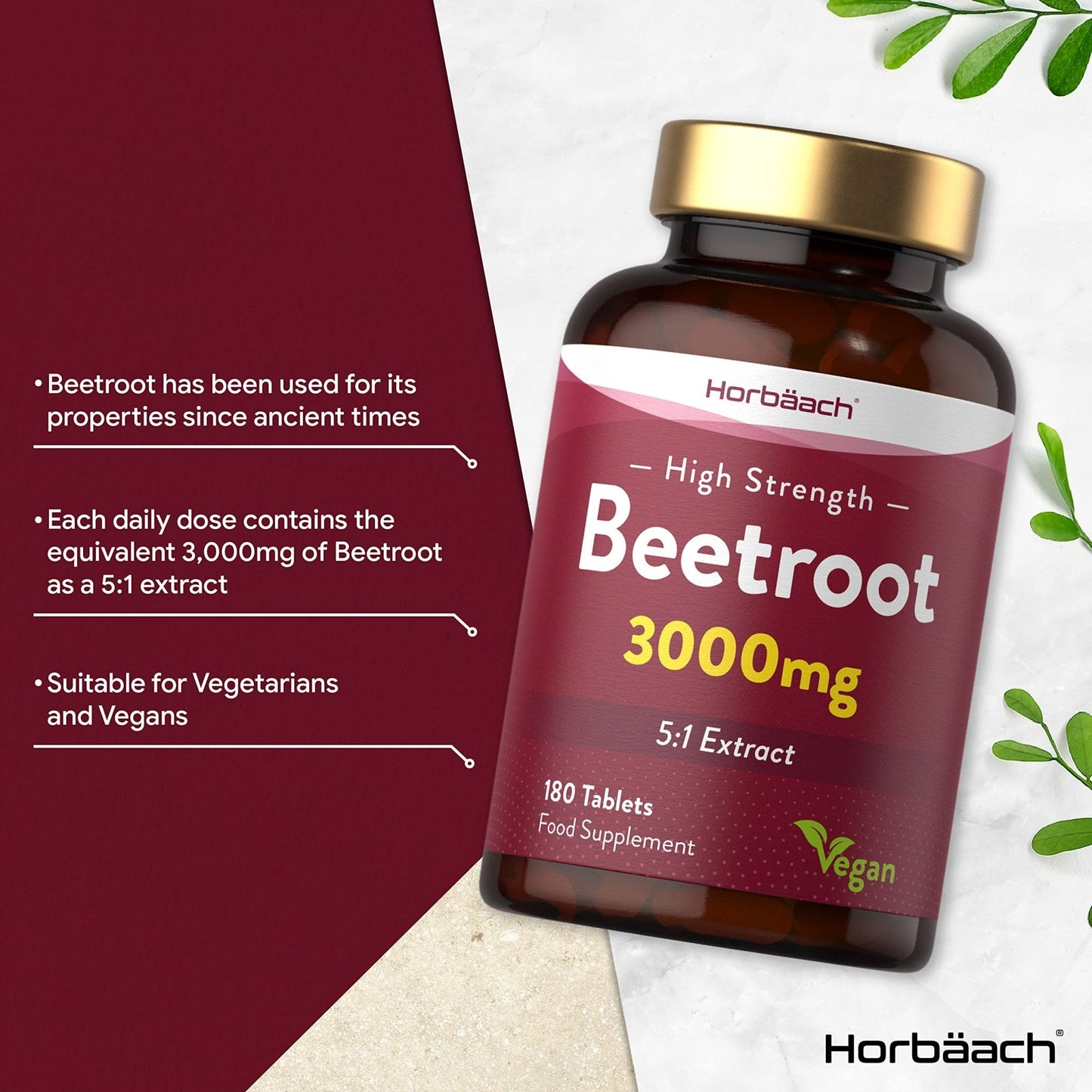 Beetroot Tablets 3000mg | 180 Count | High Strength 5:1 Extract Supplement | Nitric Oxide - Maple Wellness Supplements