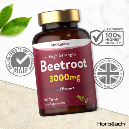 Beetroot Tablets 3000mg | 180 Count | High Strength 5:1 Extract Supplement | Nitric Oxide - Maple Wellness Supplements
