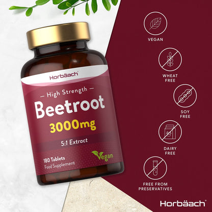 Beetroot Tablets 3000mg | 180 Count | High Strength 5:1 Extract Supplement | Nitric Oxide - Maple Wellness Supplements