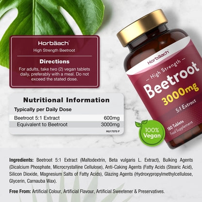 Beetroot Tablets 3000mg | 180 Count | High Strength 5:1 Extract Supplement | Nitric Oxide - Maple Wellness Supplements