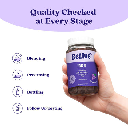BeLive Iron Gummies - Multivitamin Supplement with Vitamin C, A, B & Zinc, Supports Blood Oxygen, Vegan Iron Supplements for Women, Men & Kids - Maple Wellness Supplements
