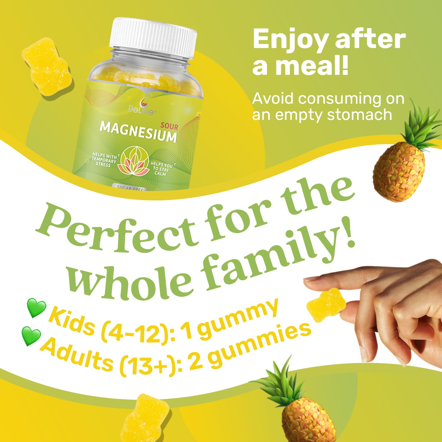 BeLive Magnesium Glycinate Gummies 200 mg - Sugar Free Supplement for Muscle Relaxation, Sleep Support, & Heart Health for Adults & Kids - Maple Wellness Supplements