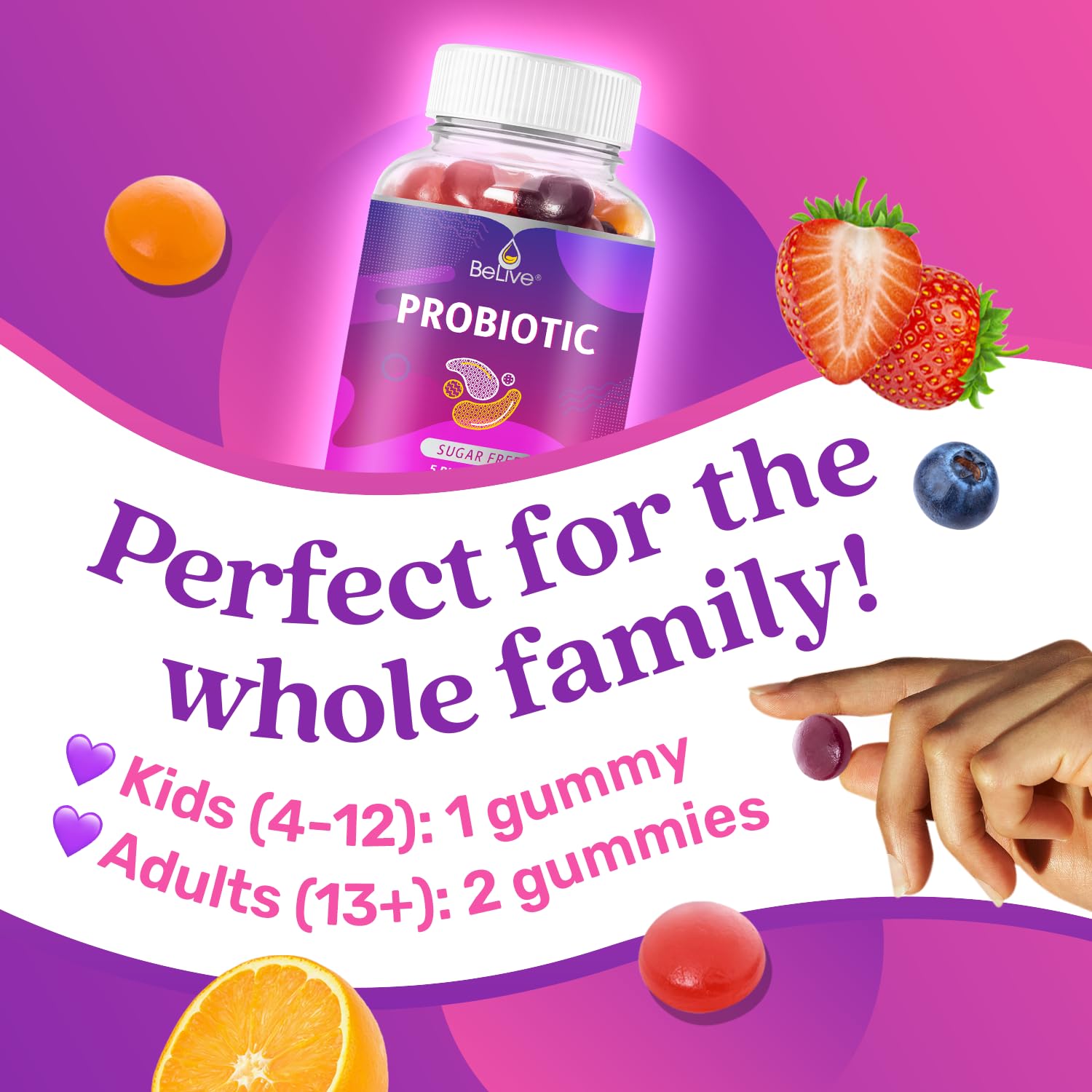 BeLive Probiotic Gummies - Probiotics with 5 Billion CFUs for Digestive Health, Men, Women & Kids - for Immune Support, Sugar Free & Vega - Maple Wellness Supplements