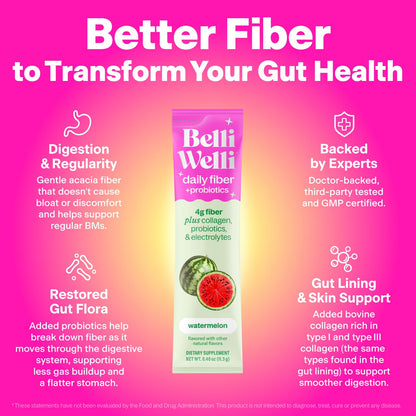 Belli Welli Daily Fiber Supplement Packets with Collagen, Probiotics & Electrolytes | Single Serve Packets for Gut Health - Maple Wellness Supplements
