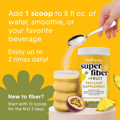Bellway Super Fiber Powder + Fruit, Sugar Free Organic Psyllium Husk Powder Fiber Supplement for Regularity, Bloating Relief & Digestive Health, Plant-Based, - Maple Wellness Supplements