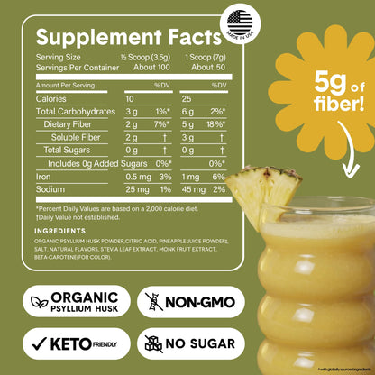 Bellway Super Fiber Powder + Fruit, Sugar Free Organic Psyllium Husk Powder Fiber Supplement for Regularity, Bloating Relief & Digestive Health, Plant-Based, - Maple Wellness Supplements