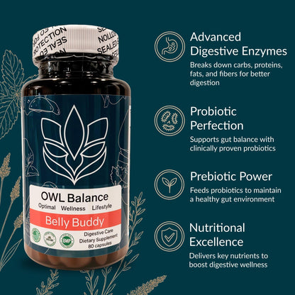Belly Buddy Advanced Gut Health Support containing a helthy Blend of Probiotics, Prebiotics, and Digestive Enzymes - Maple Wellness Supplements