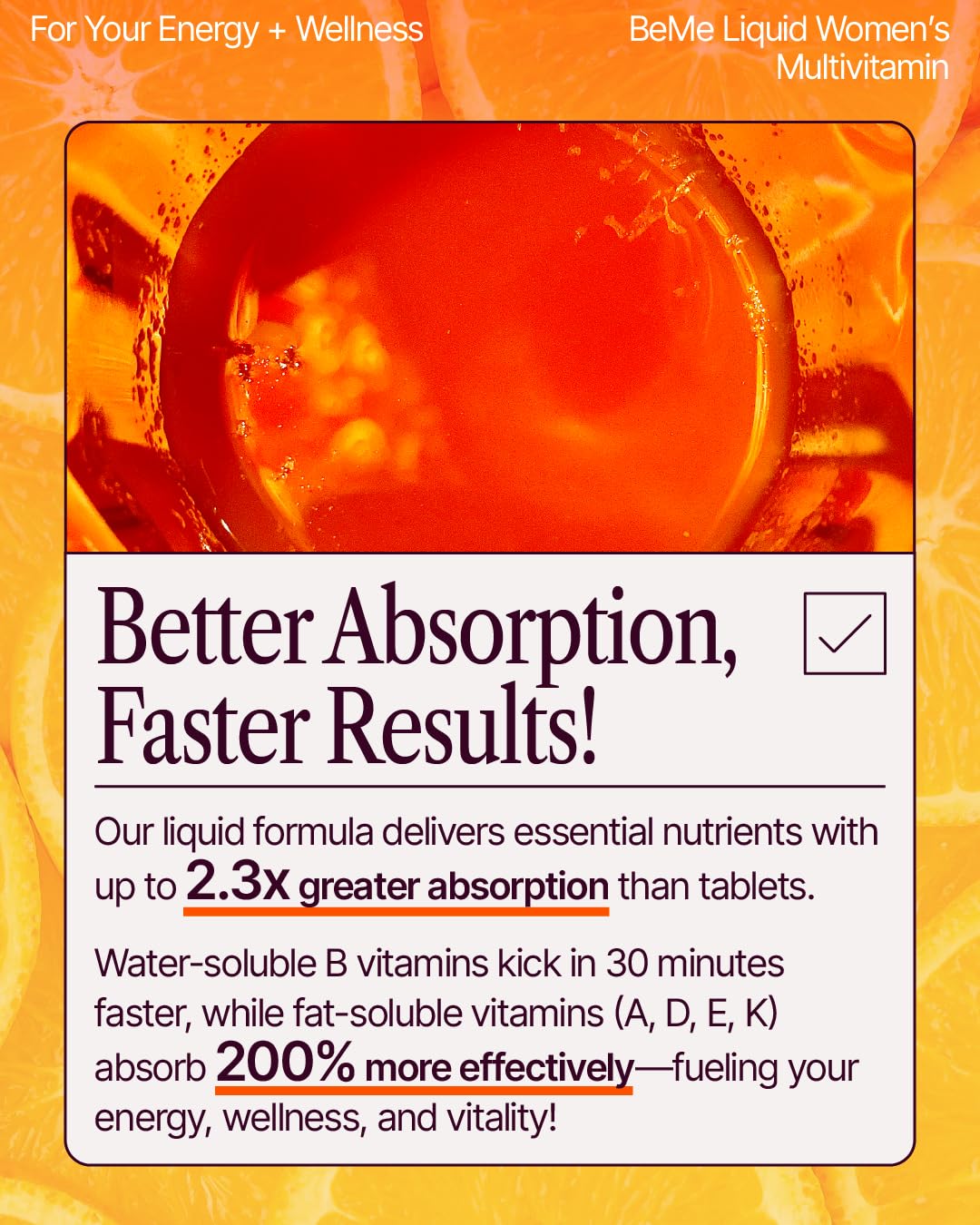 BeMe Liquid Multivitamins for Women - Advanced Liquid Delivery System with 13 Vitamins & Minerals - Tear & Go Sachets, Non-GMO, Orange Flavor (15 Sachets) - Maple Wellness Supplements