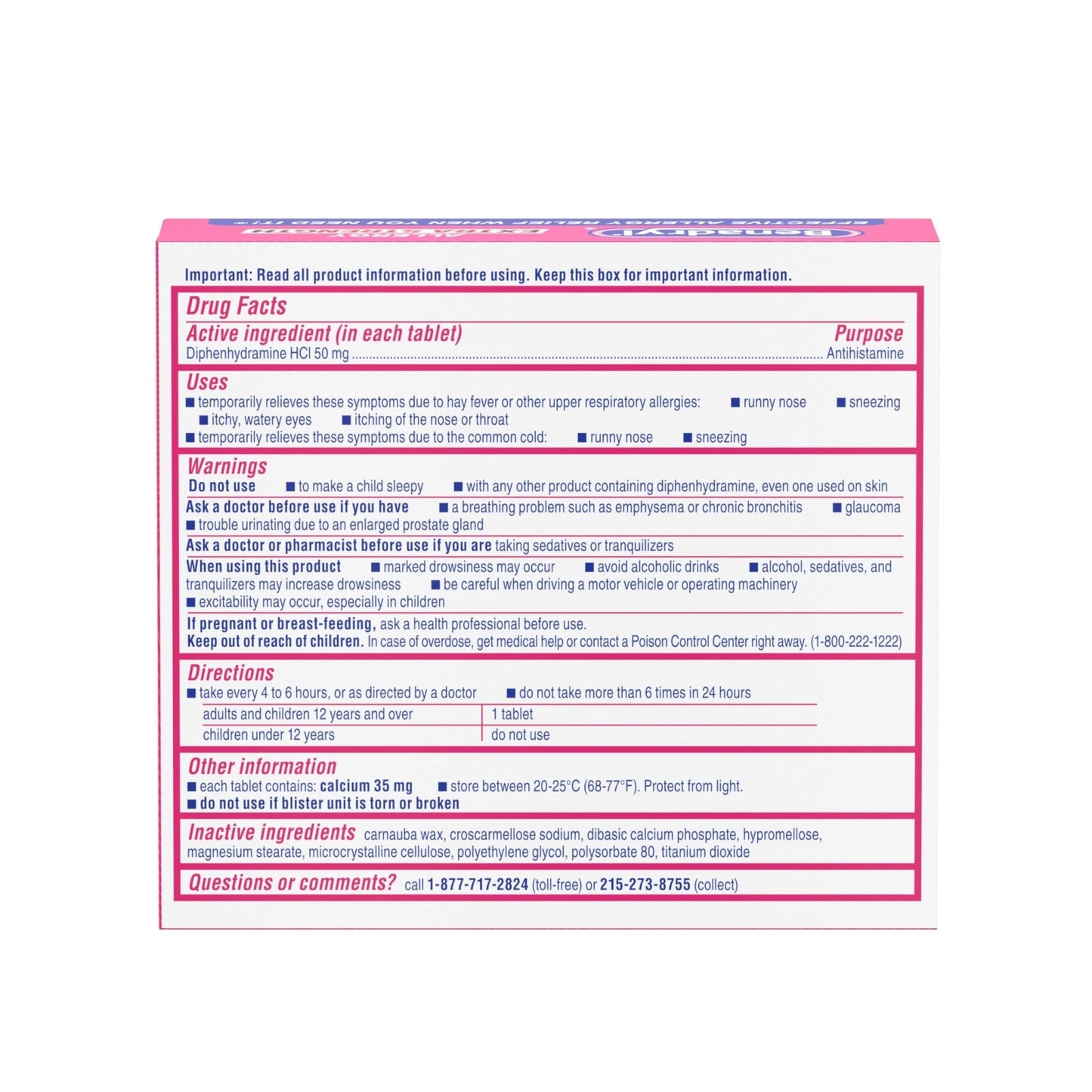 Benadryl Extra Strength Allergy Relief Medicine, 50 mg Diphenhydramine HCl Antihistamine Tablets for Relief of Allergy Symptoms Due to Hay Fever or Other Upper Respiratory Allergies, 24 ct - Maple Wellness Supplements