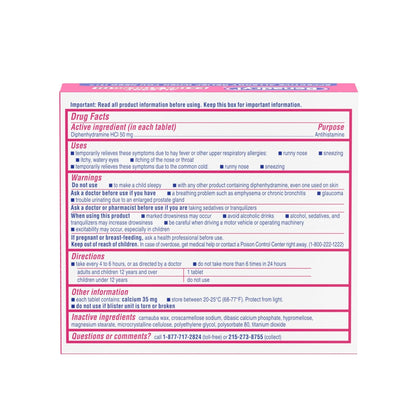 Benadryl Extra Strength Allergy Relief Medicine, 50 mg Diphenhydramine HCl Antihistamine Tablets for Relief of Allergy Symptoms Due to Hay Fever or Other Upper Respiratory Allergies, 24 ct - Maple Wellness Supplements