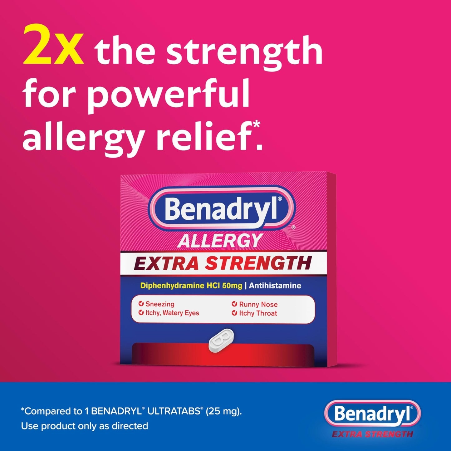 Benadryl Extra Strength Allergy Relief Medicine, 50 mg Diphenhydramine HCl Antihistamine Tablets for Relief of Allergy Symptoms Due to Hay Fever or Other Upper Respiratory Allergies, 24 ct - Maple Wellness Supplements