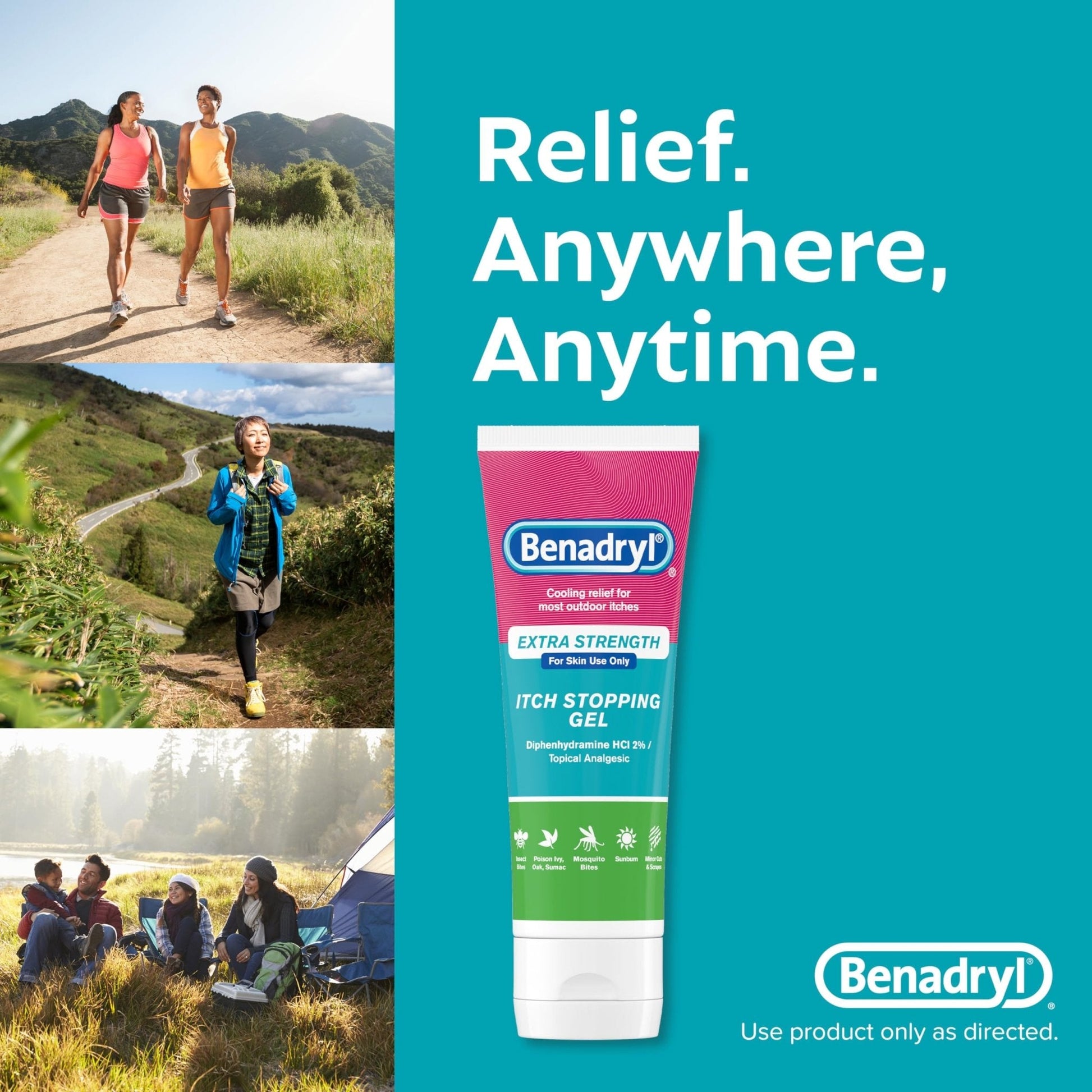 Benadryl Extra Strength Anti Itch Relief Gel, 2% Diphenhydramine HCl, Relief from Insect Bites, Sunburn & More, Great for Camping Essentials, 3.5 fl oz - Maple Wellness Supplements