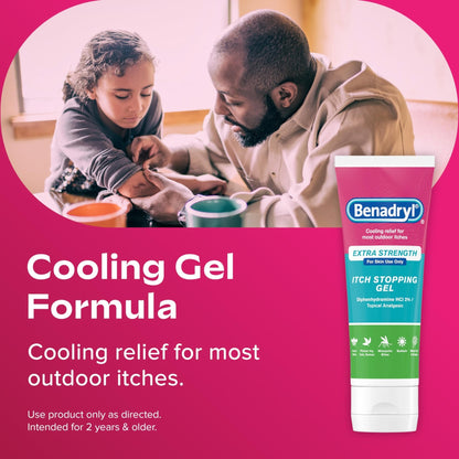 Benadryl Extra Strength Anti Itch Relief Gel, 2% Diphenhydramine HCl, Relief from Insect Bites, Sunburn & More, Great for Camping Essentials, 3.5 fl oz - Maple Wellness Supplements