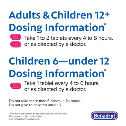 Benadryl Ultratabs Allergy Relief Medicine, 25 mg Diphenhydramine HCl Antihistamine Tablets For Relief of Cold & Allergy Symptoms Like Sneezing, Runny Nose, & Itchy Eyes & Throat, 24 ct - Maple Wellness Supplements