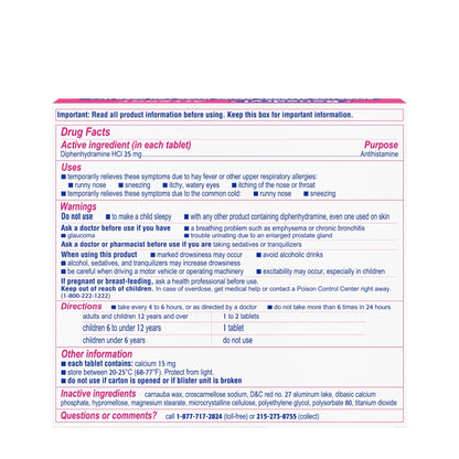 Benadryl Ultratabs Allergy Relief Medicine, 25 mg Diphenhydramine HCl Antihistamine Tablets For Relief of Cold & Allergy Symptoms Like Sneezing, Runny Nose, & Itchy Eyes & Throat, 24 ct - Maple Wellness Supplements