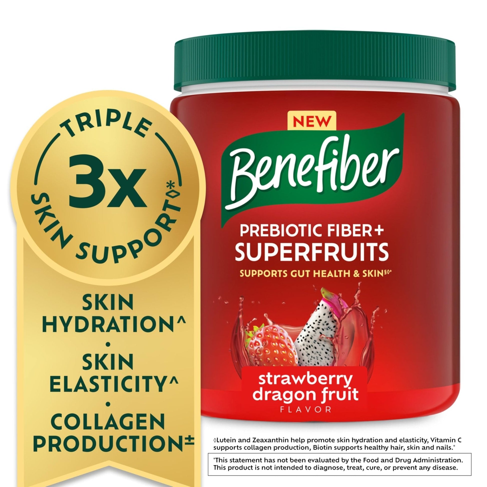 Benefiber Prebiotic GLP-1 Friendly Fiber + Superfruits Dietary Supplement, Strawberry Dragon Fruit Flavor, 8.8 oz (250g) - Maple Wellness Supplements