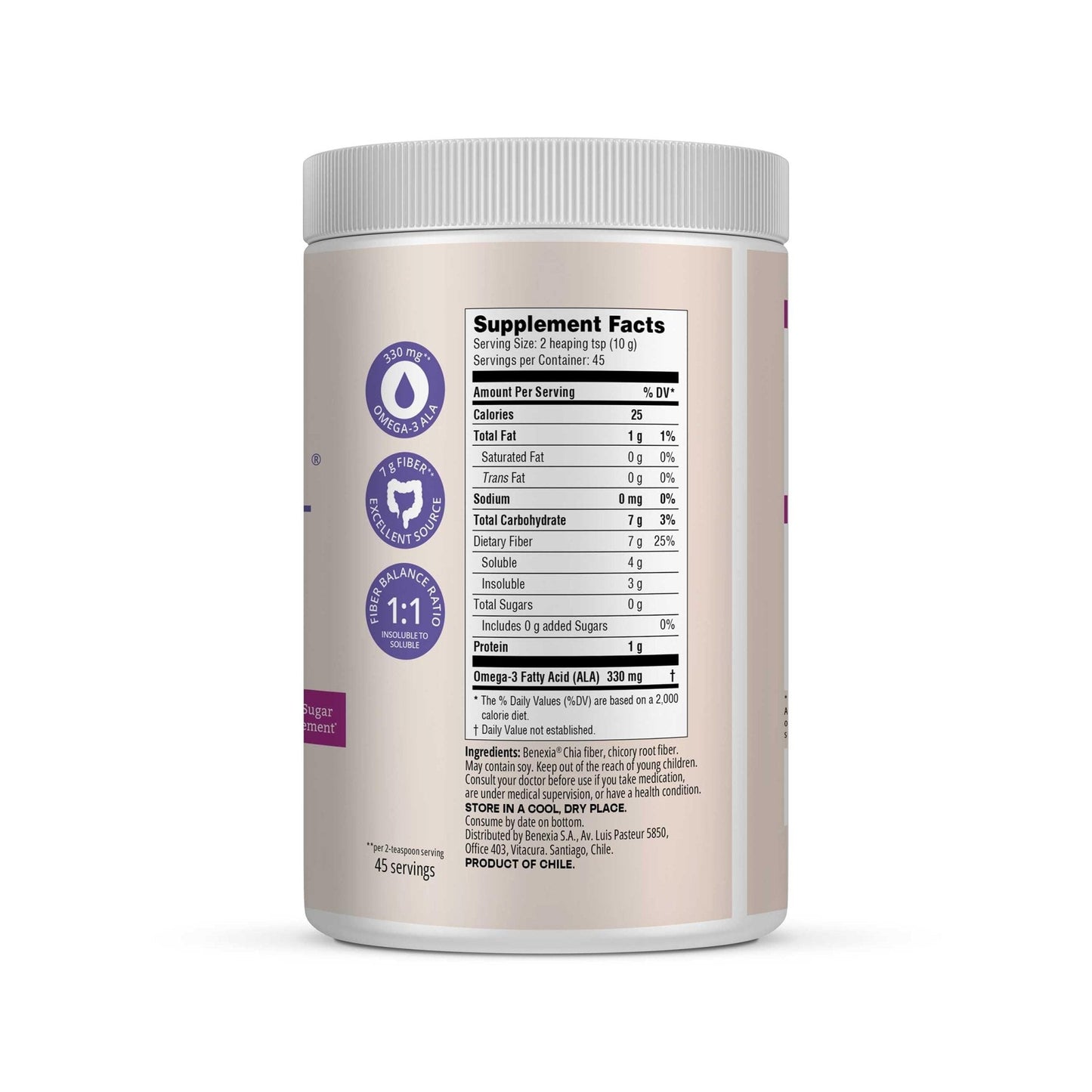 BENEXIA Chiamucil Prebiotic Chia Fiber Supplement Powder – for Appetite Control & Digestive Health – Chia Fiber & Chicory Root (Inulin) – Gluten & Sugar Free, Vegan - Maple Wellness Supplements