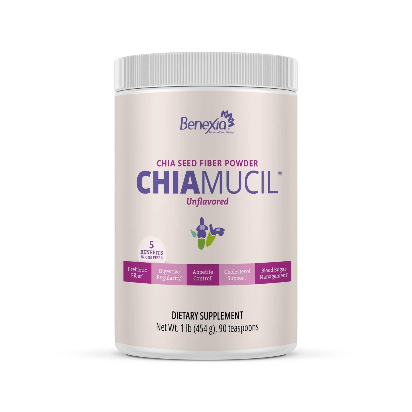 BENEXIA Chiamucil Prebiotic Chia Fiber Supplement Powder – for Appetite Control & Digestive Health – Chia Fiber & Chicory Root (Inulin) – Gluten & Sugar Free, Vegan - Maple Wellness Supplements