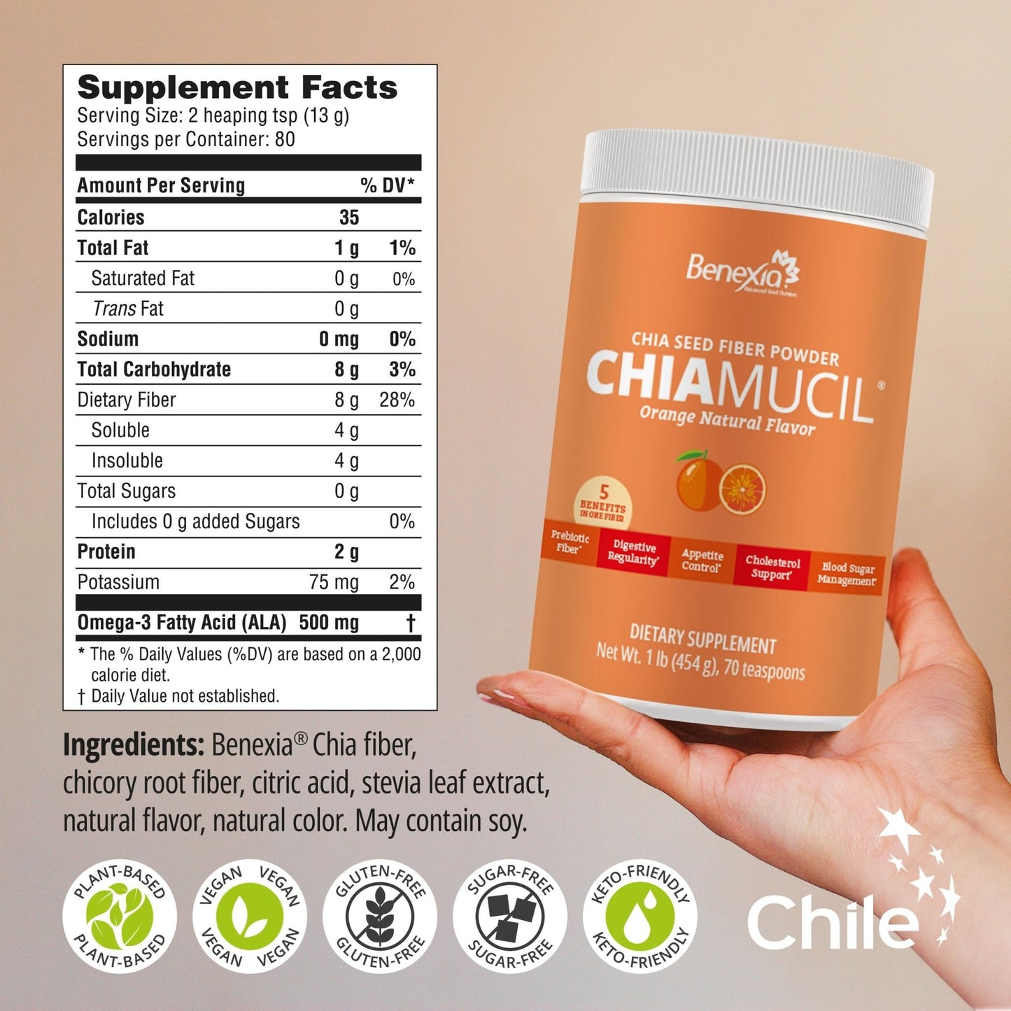 BENEXIA Chiamucil Prebiotic Fiber Supplement Powder – Chia Fiber & Chicory Root (Inulin) for Digestive Health & Appetite Control – Gluten & Sugar Free - Maple Wellness Supplements