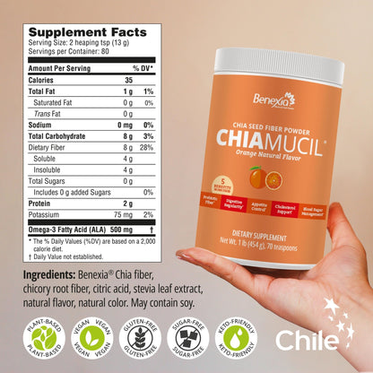 BENEXIA Chiamucil Prebiotic Fiber Supplement Powder – Chia Fiber & Chicory Root (Inulin) for Digestive Health & Appetite Control – Gluten & Sugar Free - Maple Wellness Supplements