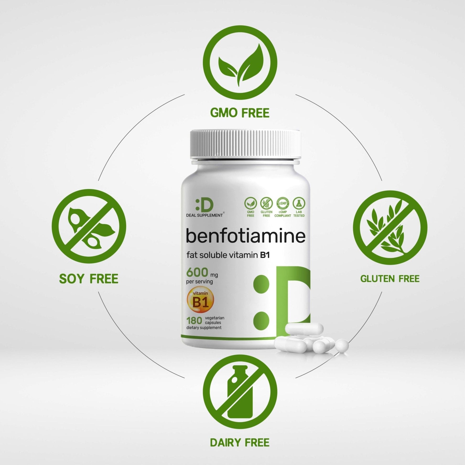 Benfotiamine 600mg Per Serving, 180 Veggie Capsules (300mg Per Cap) – Fat Soluble Vitamin B1 Thiamine Supplement - Maple Wellness Supplements