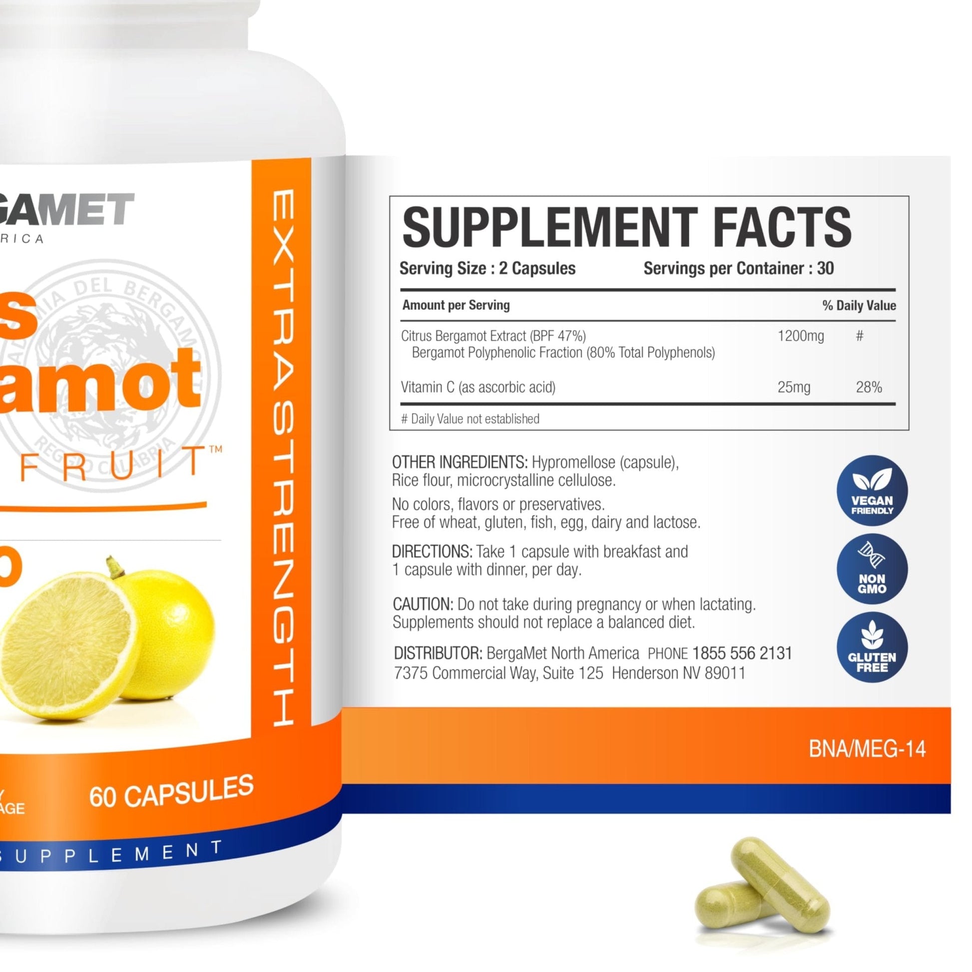 BergaMet Citrus Bergamot Supplement, 170:1 Extract, 1200mg per Serving, 80% Polyphenols, Italian Citrus Bergamot Supplement, - Maple Wellness Supplements