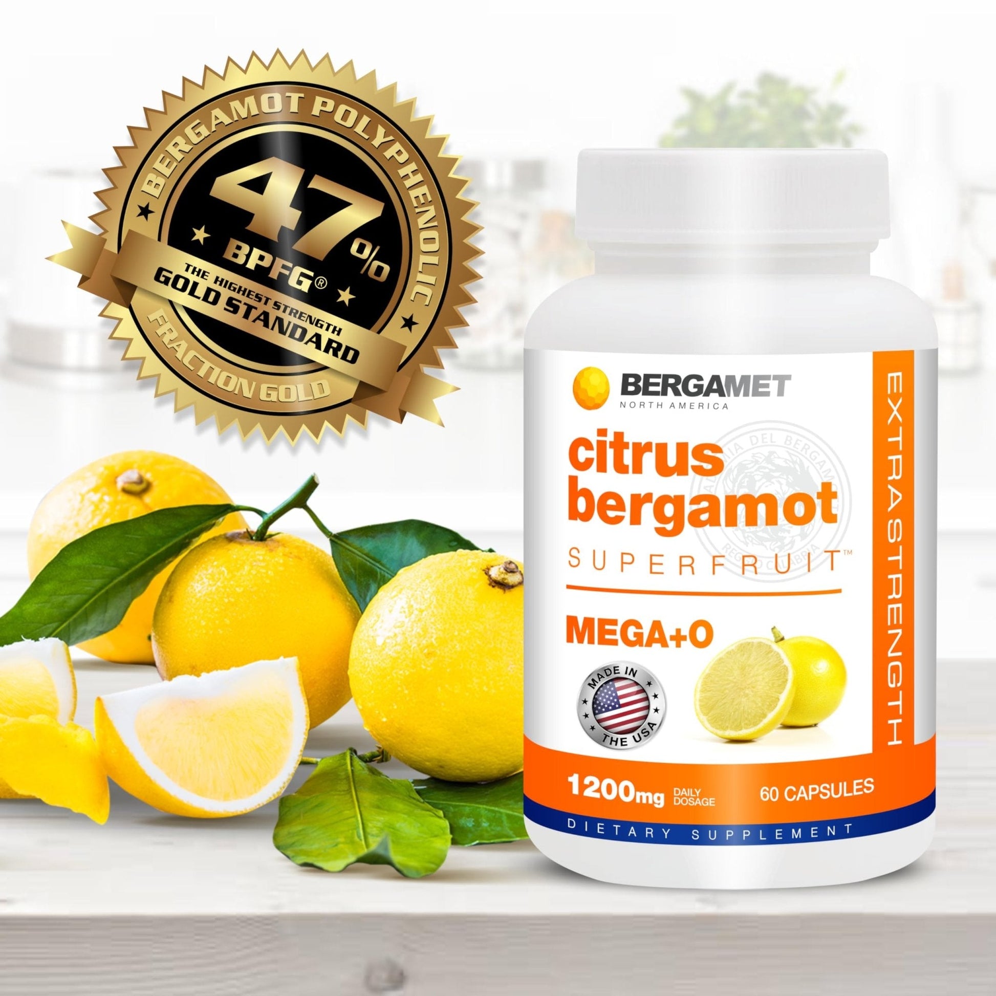 BergaMet Citrus Bergamot Supplement, 170:1 Extract, 1200mg per Serving, 80% Polyphenols, Italian Citrus Bergamot Supplement, - Maple Wellness Supplements