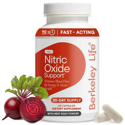 Berkeley Life Nitric Oxide Support Supplement - Nitric Oxide Booster for Men & Women - Blood Flow & Circulation with Beet Root Powder to Support Energy, Heart Health - Maple Wellness Supplements