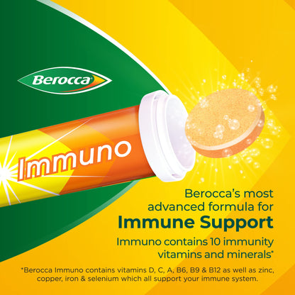 Berocca Immuno Effervescent Tablets, 11 Vitamins and Minerals, Including Vitamins D, C - Maple Wellness Supplements