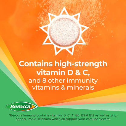 Berocca Immuno Effervescent Tablets, 11 Vitamins and Minerals, Including Vitamins D, C - Maple Wellness Supplements