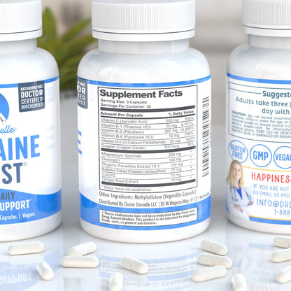 Best Migraine Relief Product with Magnesium - Migraine Assist Supplement with Quercetin, Feverfew, Butterbur, CoQ10 from Dr. Danielle, 90 Capsules - Maple Wellness Supplements