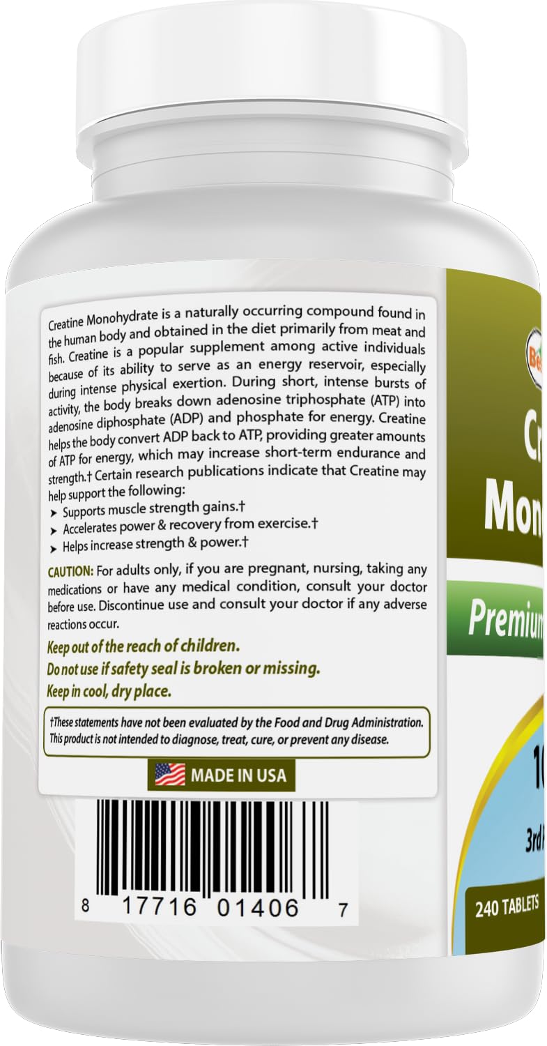Best Naturals Creatine Monohydrate 1000 mg 240 Tablets - Maple Wellness Supplements