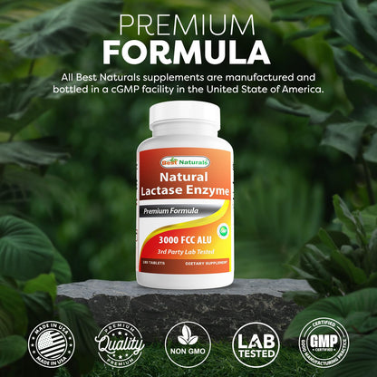 Best Naturals Fast Acting Lactase Enzyme Tablet, 3000 Fcc Alu, 180 Count - Maple Wellness Supplements