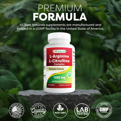 Best Naturals L-Arginine L-Citruline Complex Tablets, 250 Count - Maple Wellness Supplements