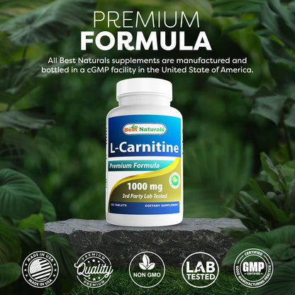 Best Naturals L-Carnitine 1000mg 60 Tablets (60 Count (Pack of 1)) - Maple Wellness Supplements