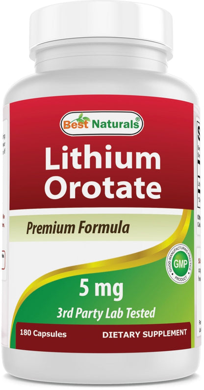 Best Naturals Lithium Orotate 5 mg 180 Capsules - Non GMO - Gluten Free - Maple Wellness Supplements