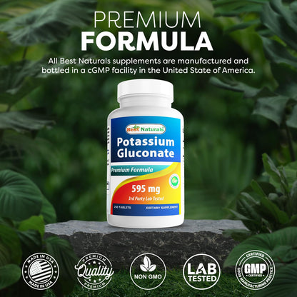 Best Naturals Potassium Gluconate Supplement 595 Mg Tablet, 250Count - Maple Wellness Supplements