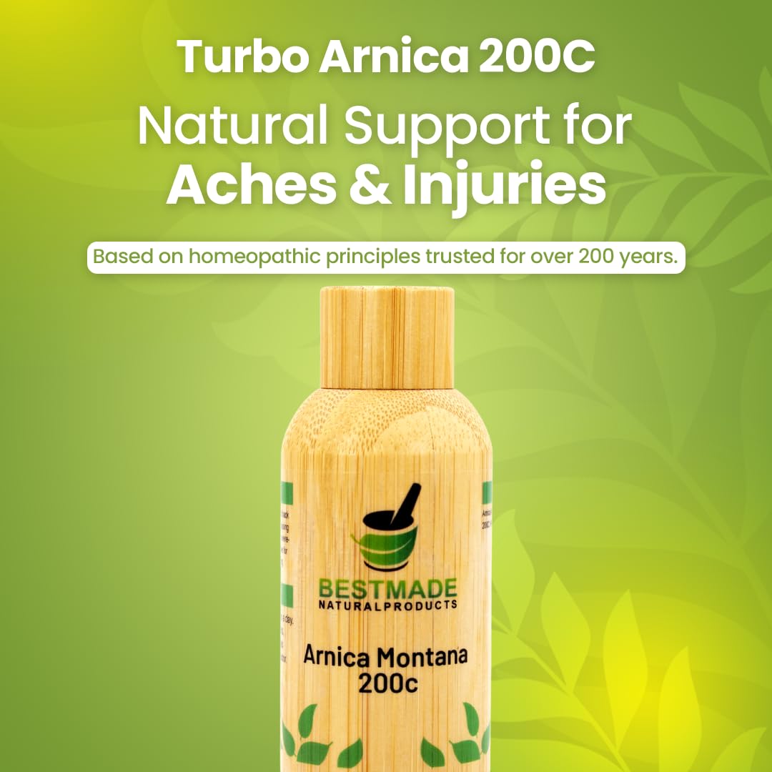 Bestmade Natural Products Turbo Arnica 200C - Comprehensive Arnica Pellets for Muscle Recovery, Soreness Relief, and Holistic Wellness Support, 350 Pellets - Maple Wellness Supplements